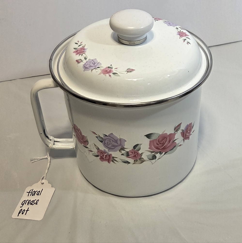 Charming Floral Enamel Pot with Lid
